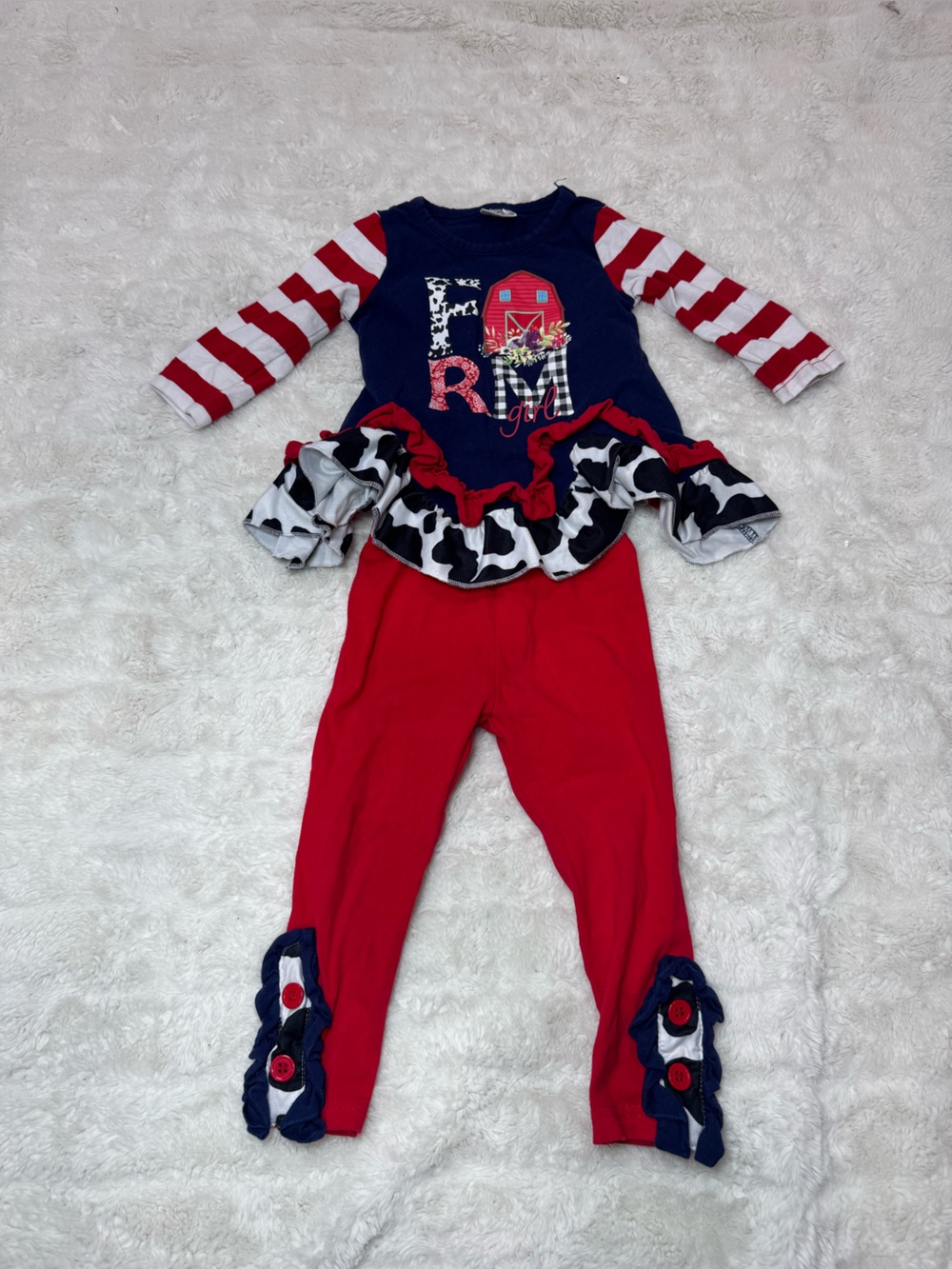 Farm Girl Red & Navy Ruffle Two-Piece Outfit
